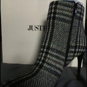 JustFab Plaid High Heel Booties